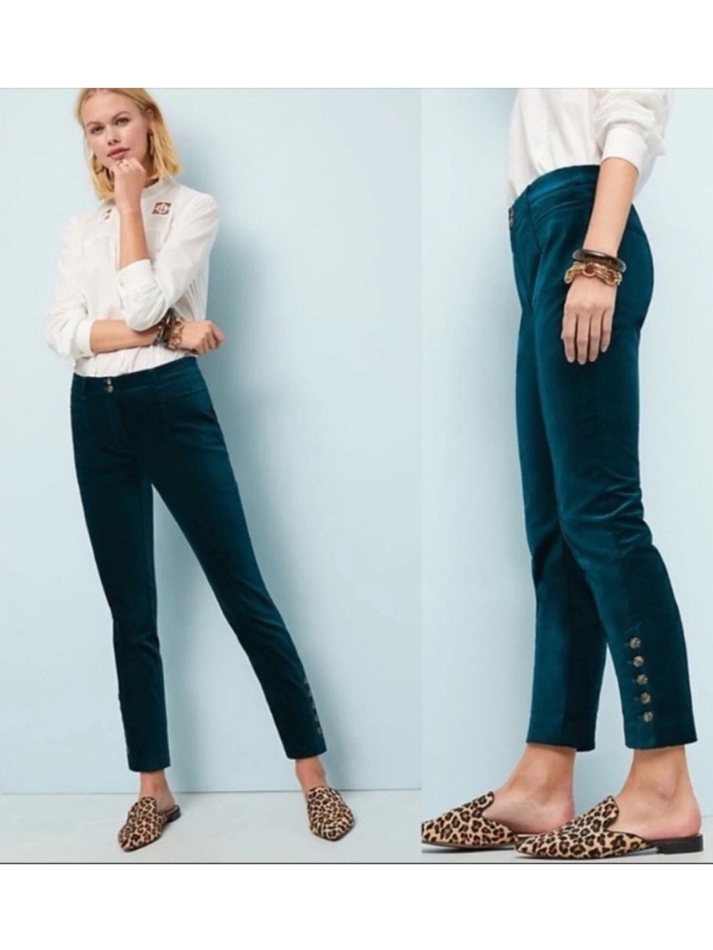 Anthropologie Essential Slim Velvet Green Pants